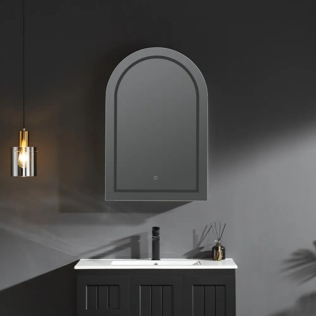 Olivia Arch LED Shaving Cabinet Matte Black 600X900X150mm