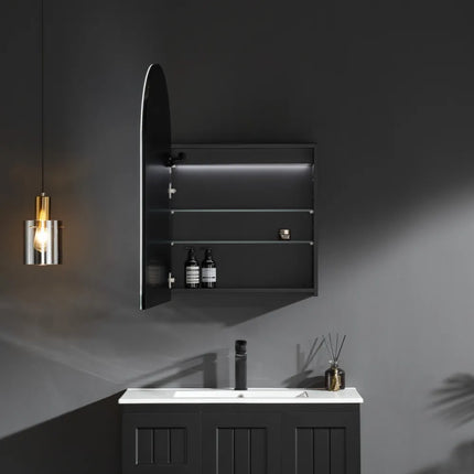 Olivia Arch LED Shaving Cabinet Matte Black 600X900X150mm