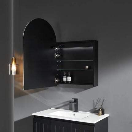 Olivia Arch LED Shaving Cabinet Matte Black 600X900X150mm