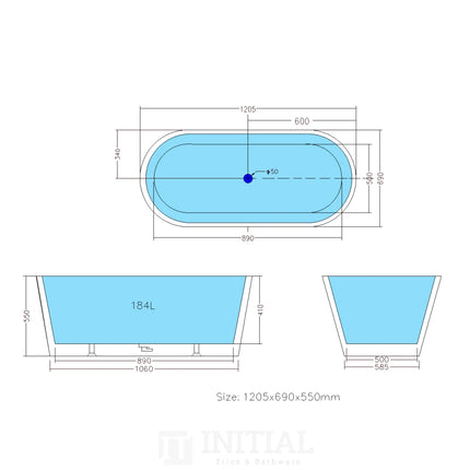 Bathroom Gloss White Oscar Floor Freestanding Bathtub with No Overflow 1205X690X550 ,