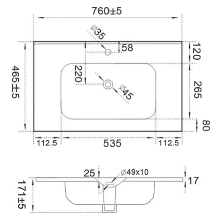 Olivia Matte Black Ceramic Top 613-1215X465X171mm
