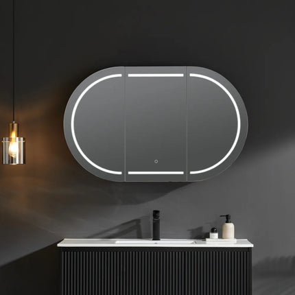 Olivia Oval LED Shaving Cabinet Matte Black