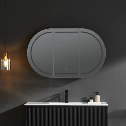 Olivia Oval LED Shaving Cabinet Matte Black