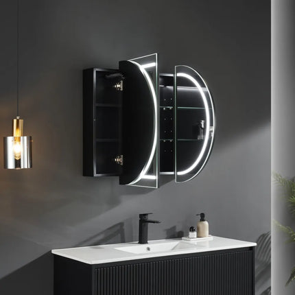 Olivia Oval LED Shaving Cabinet Matte Black