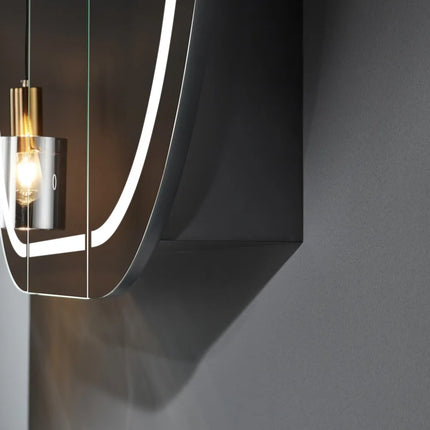 Olivia Oval LED Shaving Cabinet Matte Black