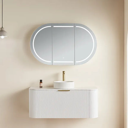 Olivia Oval LED Shaving Cabinet Matte White