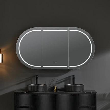 Olivia Oval LED Shaving Cabinet Matte Black