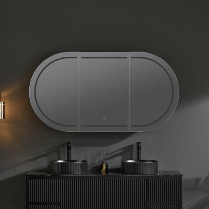 Olivia Oval LED Shaving Cabinet Matte Black