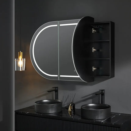 Olivia Oval LED Shaving Cabinet Matte Black
