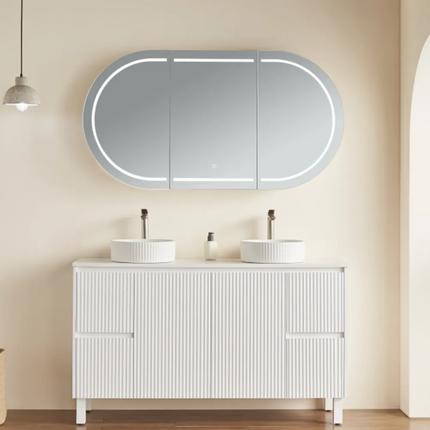 Olivia Oval LED Shaving Cabinet Matte White