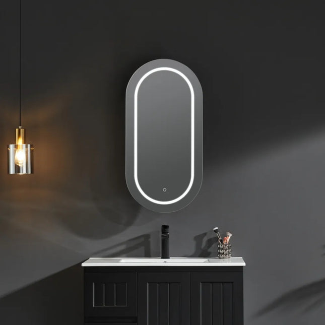 Olivia Oval LED Shaving Cabinet Matte Black