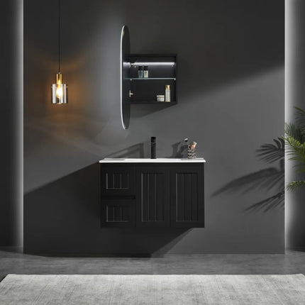 Olivia Oval LED Shaving Cabinet Matte Black