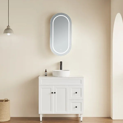 Olivia Oval LED Shaving Cabinet Matte White