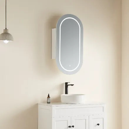 Olivia Oval LED Shaving Cabinet Matte White