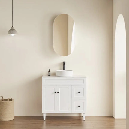 Olivia Oval Shaving Cabinet Matte White