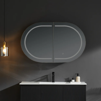 Olivia Oval LED Shaving Cabinet Matte Black