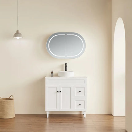 Olivia Oval LED Shaving Cabinet Matte White