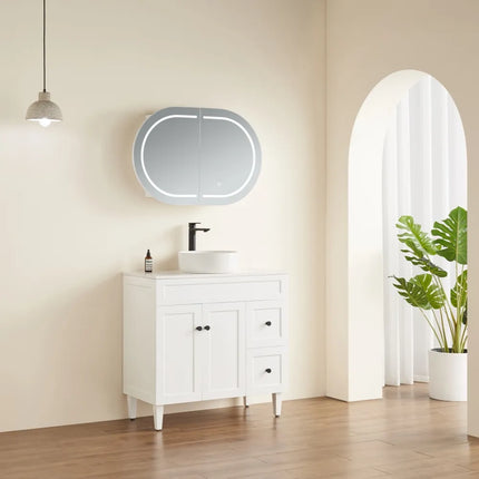 Olivia Oval LED Shaving Cabinet Matte White