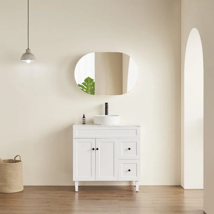 Olivia Oval Shaving Cabinet Matte White