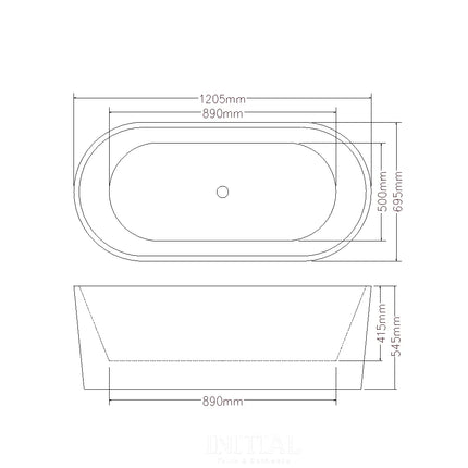 Ario 1200 Freestanding Bathtub Gloss White Non-Over Flow 1200X710X550 ,