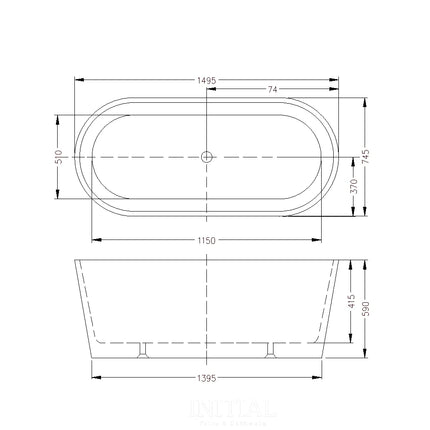 Ario 1500 Freestanding Bathtub Gloss White Non-Over Flow 1500X750X590 ,