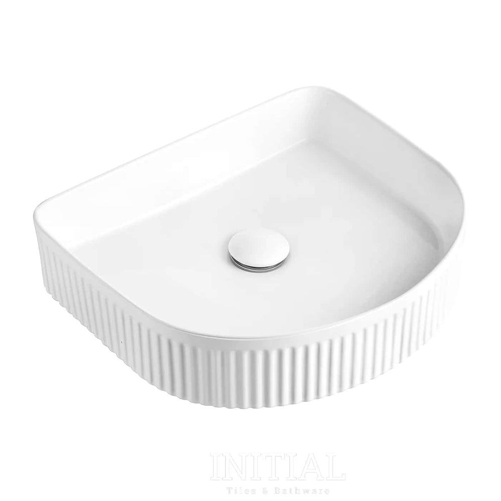 Archie Ceramic French Fluted Above Counter Basin, Gloss White