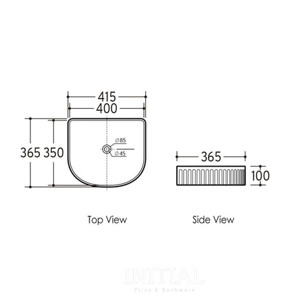 Archie Ceramic French Fluted Above Counter Basin, Matte White ,