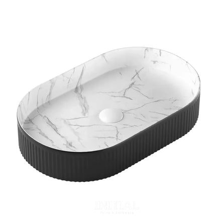 Kensington Oval French Fluted Above Counter Basin, Matt Black & White Carrara , Default Title