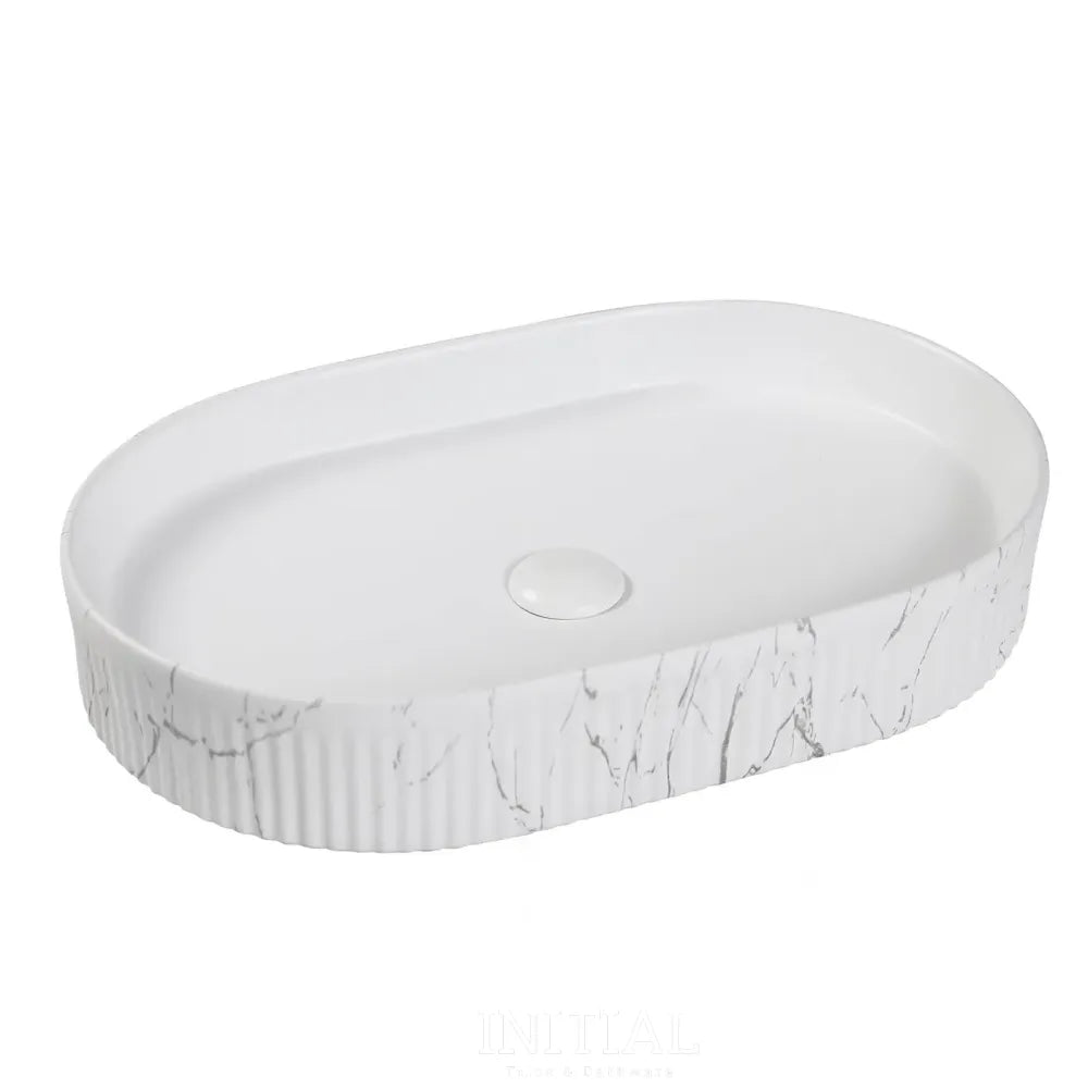 Kensington Oval French Fluted Above Counter Basin, Matte White Carrara , Default Title
