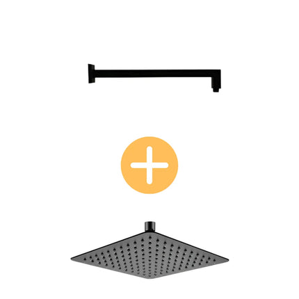 Square Brass Wall Arm Shower 400mm Matt Black ,