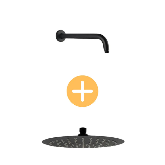 Round Stainless Steel Wall Arm Shower 400mm Matt Black ,