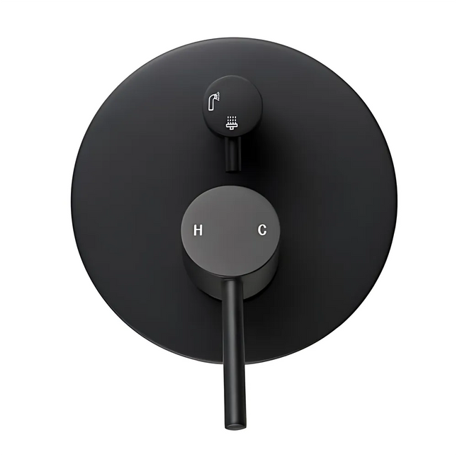 Louis Lever Round Shower/Bath Mixer Diverter Matt Black ,