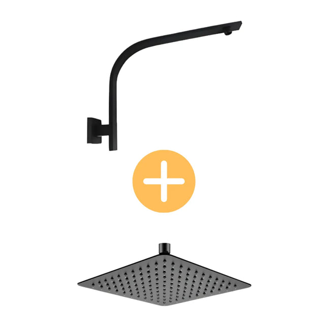 Square Goose Neck Wall Arm Shower Matt Black ,