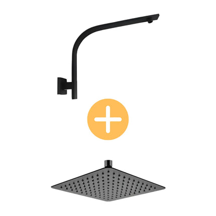 Square Goose Neck Wall Arm Shower Matt Black ,