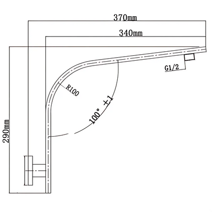 Square Goose Neck Wall Arm Shower Matt Black ,