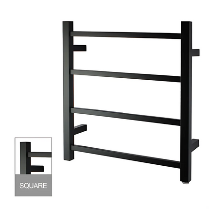 Square Electric Heated Towel Rack 4 Bars Matt Black ,