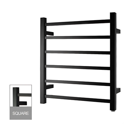 Square Electric Heated Towel Rack 6 Bars Matt Black ,