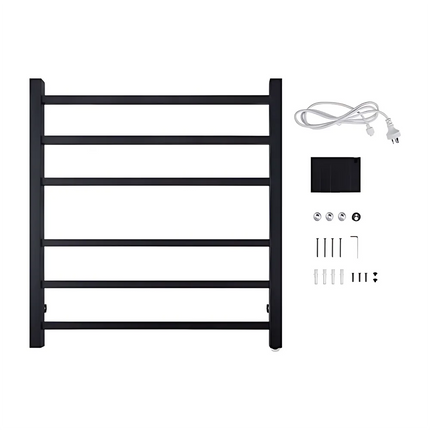 Square Electric Heated Towel Rack 6 Bars Matt Black ,