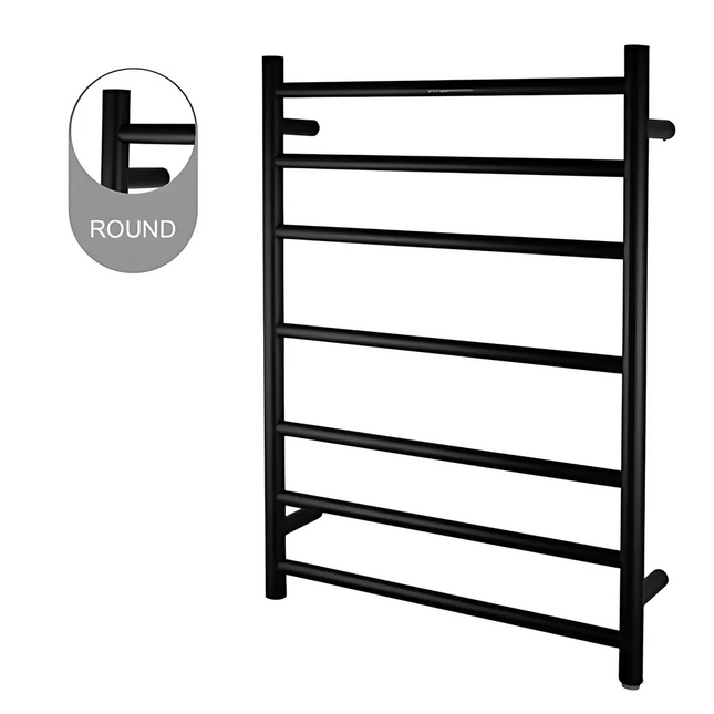 Round Electric Heated Towel Rack 7 Bars Matt Black ,