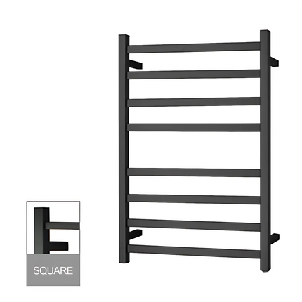 Square Electric Heated Towel Rack 8 Bars Matt Black ,