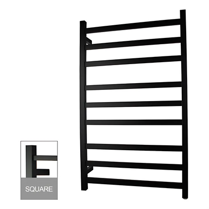 Square Electric Heated Towel Rack 9 Bars Matt Black ,