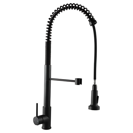 Tall Spring Pull Out Kitchen Sink Mixer Tap Matt Black ,