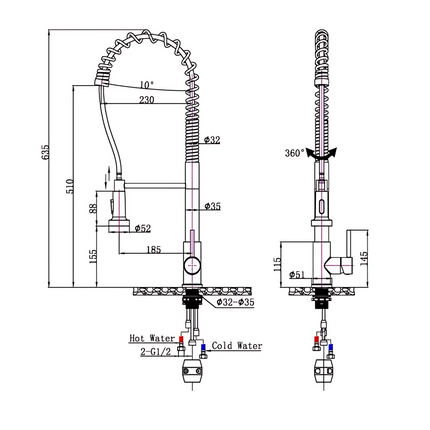 Tall Spring Pull Out Kitchen Sink Mixer Tap Matt Black ,