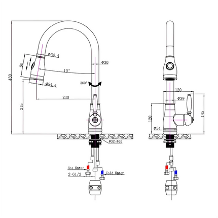 Kitchen Vintage Pull Out Matt Black 360° Swivel Sink Mixer