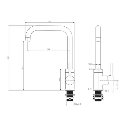Kitchen Gooseneck Matt Black 360Â° Swivel Sink Mixer ,