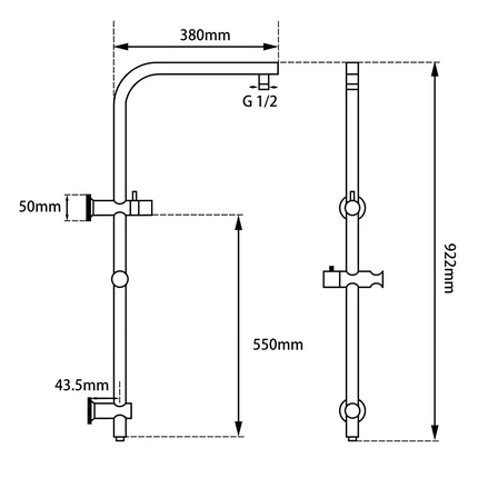 Round Right Angle Top Inlet Shower Combination Matt Black ,