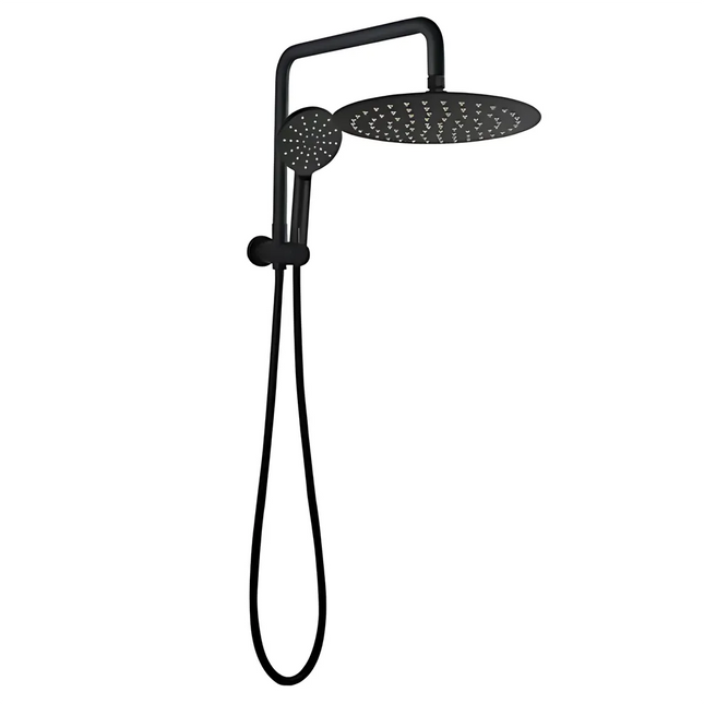 Round Right Angle Half Rail Top Water Inlet Shower Combination Matt Black ,