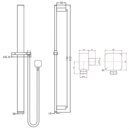 Square Hand Held Shower Set With Rail Matt Black ,