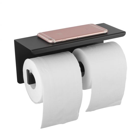 Tera Double Toilet Paper Holder with Cover Matte Black ,