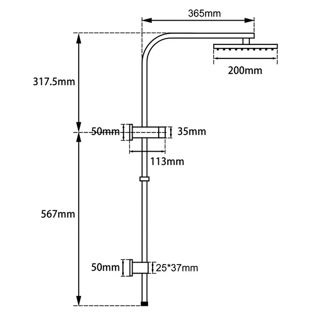 8'' Square Shower Station Top Water Inlet Matt Black & Rose Gold ,